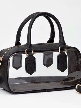 MiMi Wholesale Clear Stadium Crossbody Bag Black Trim Gold Hardware